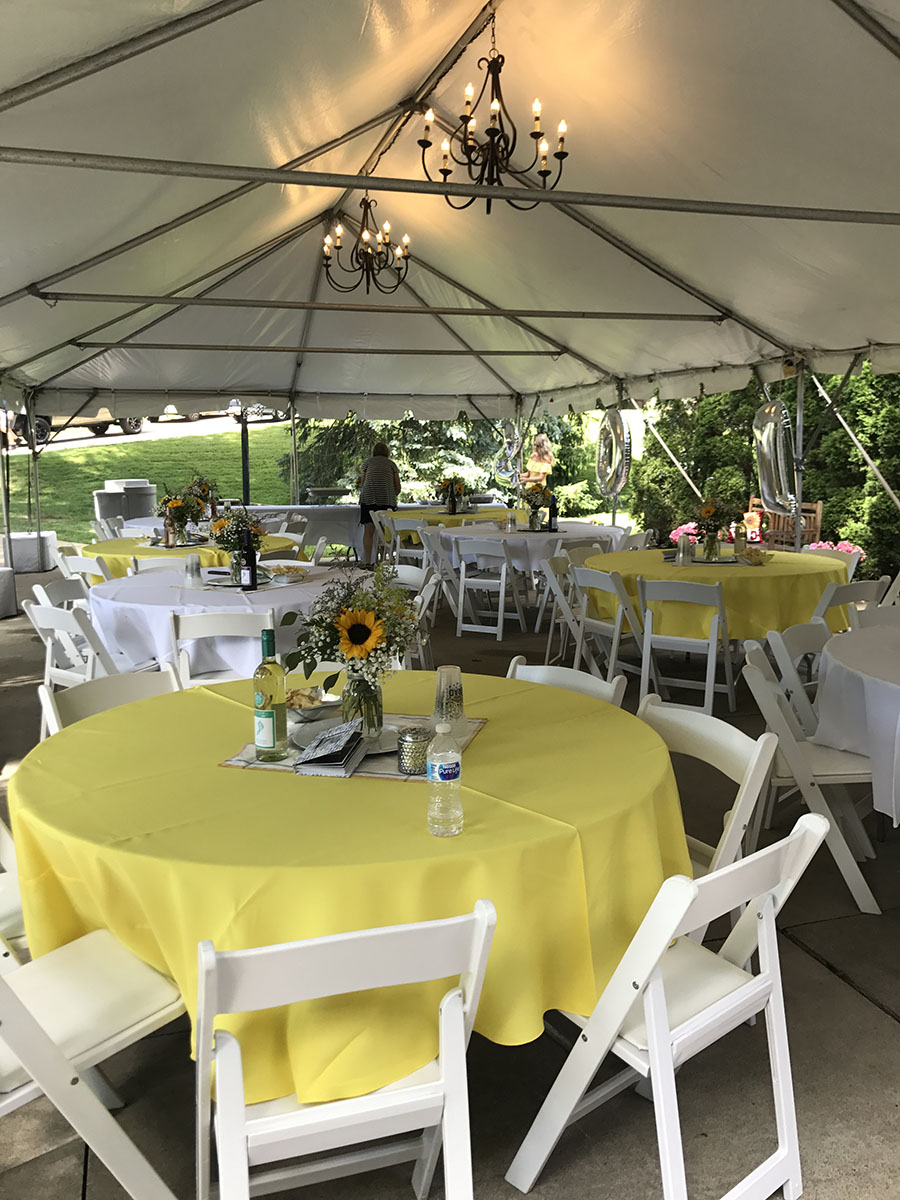 90" Round Lemon Solid Tablecover On 60" Round Table